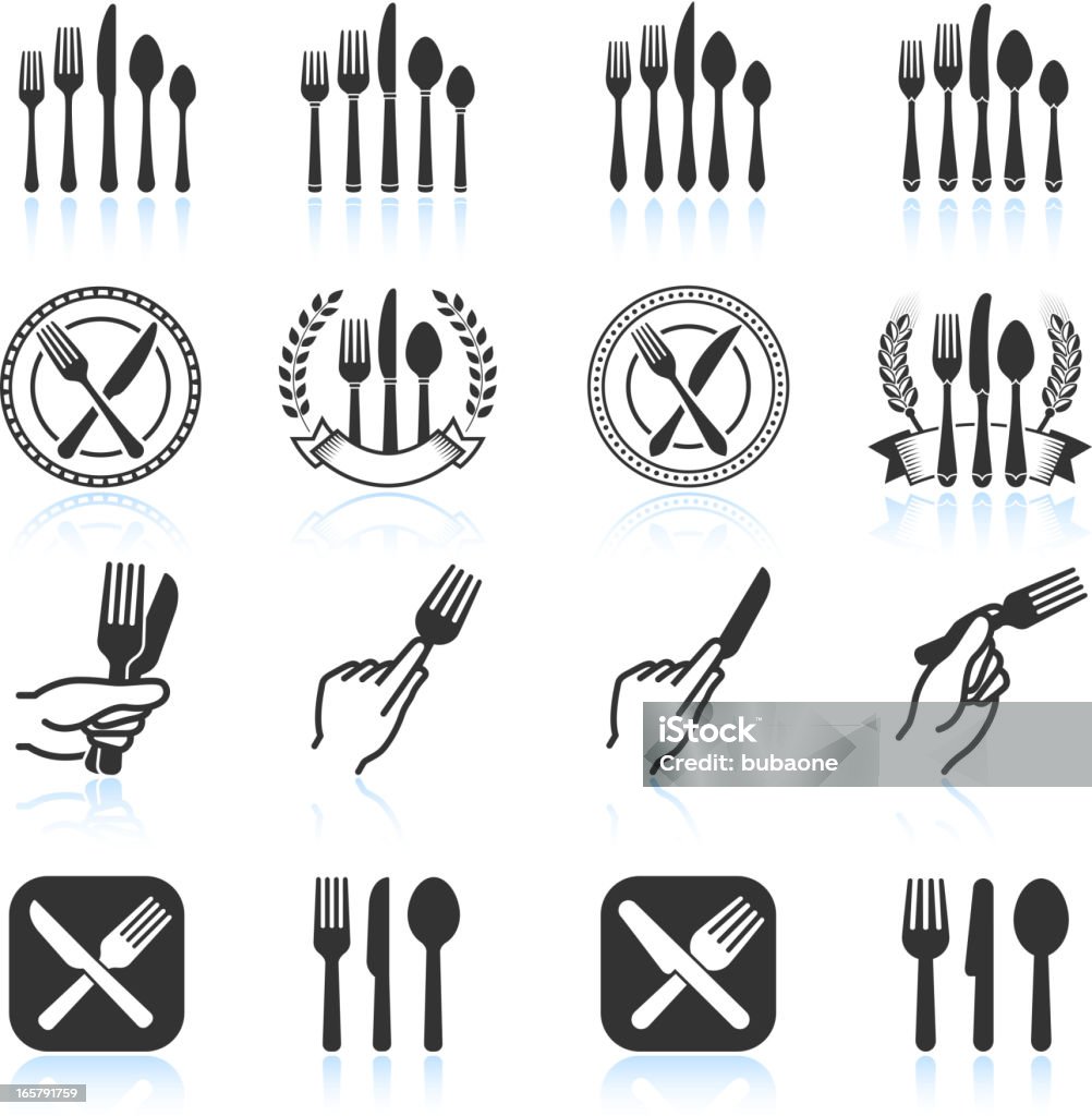 Comer utensílios & preto branco vector conjunto de ícones royalty free - Royalty-free Garfo arte vetorial