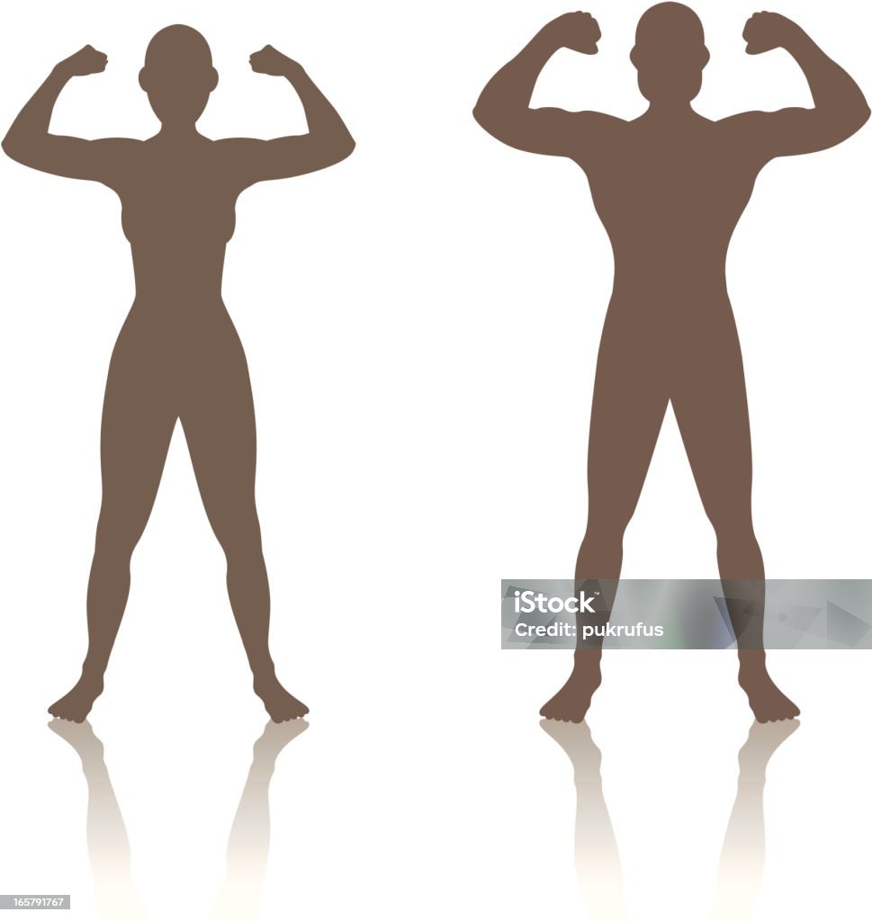 Man Woman Strength Silhouettes of a man and a woman flexing their arms in the traditional pose showing strength. Idyllic stock vector