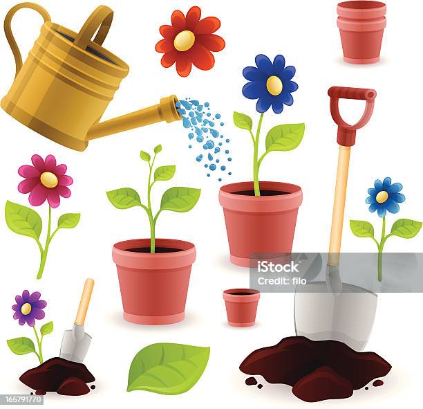 Gärtnern Stock Vektor Art und mehr Bilder von Blumentopf - Blumentopf, Gießkanne, Topfpflanze