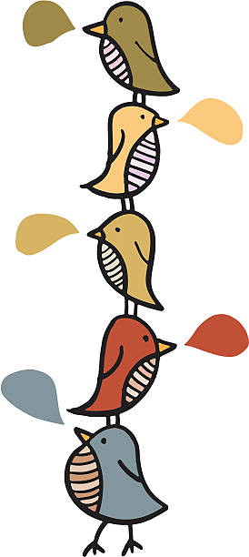 ptak tower - birdsong bird singing tall stock illustrations