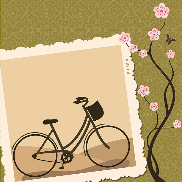 свежий воздух сепия велосипед - sepia toned rose pink flower stock illustrations