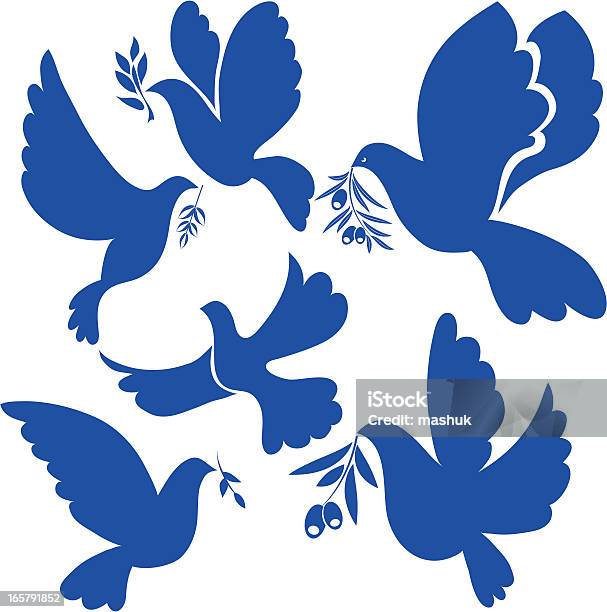 Navy Blue Flat Dove Icons On A White Background Stock Illustration - Download Image Now - Christmas, Symbols Of Peace, In Silhouette