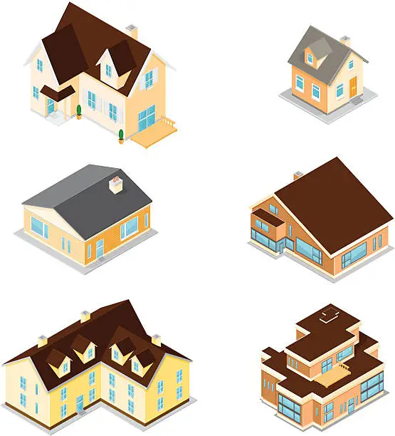 Vector illustration of Illustrations of isometric houses arranged in rows