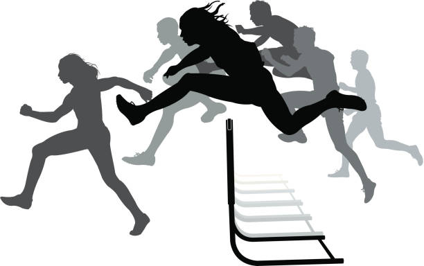 hurdlers-mężczyzna rasy, śledzenia spełnia - hurdling hurdle competition endurance stock illustrations