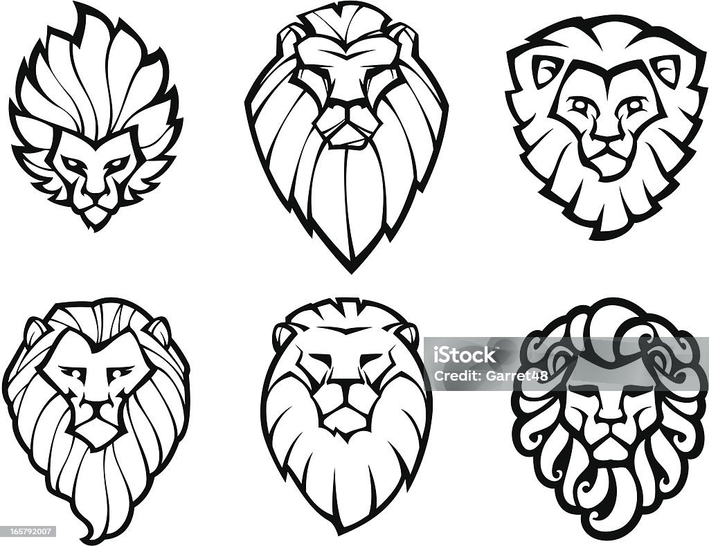 Six lions heads - clipart vectoriel de Lion libre de droits