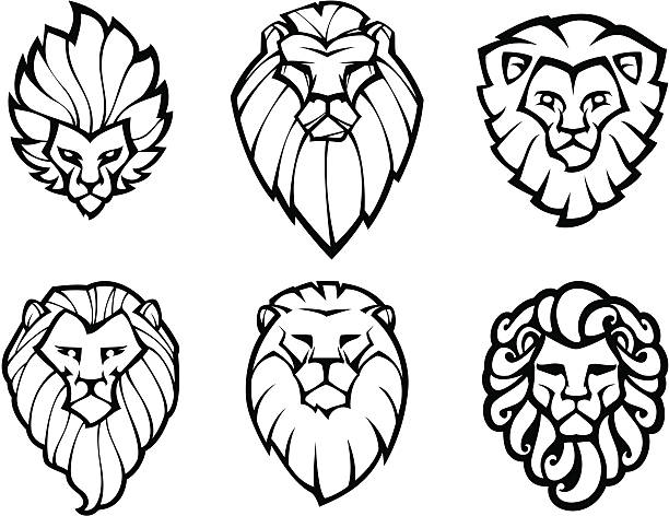 Six lions heads vector art illustration