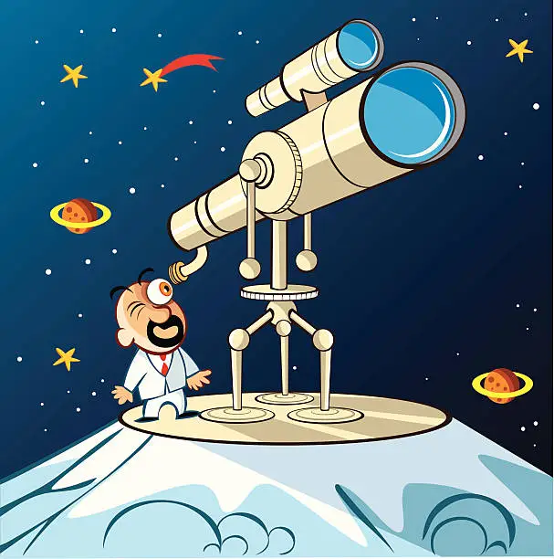 Vector illustration of Telescope and scientist