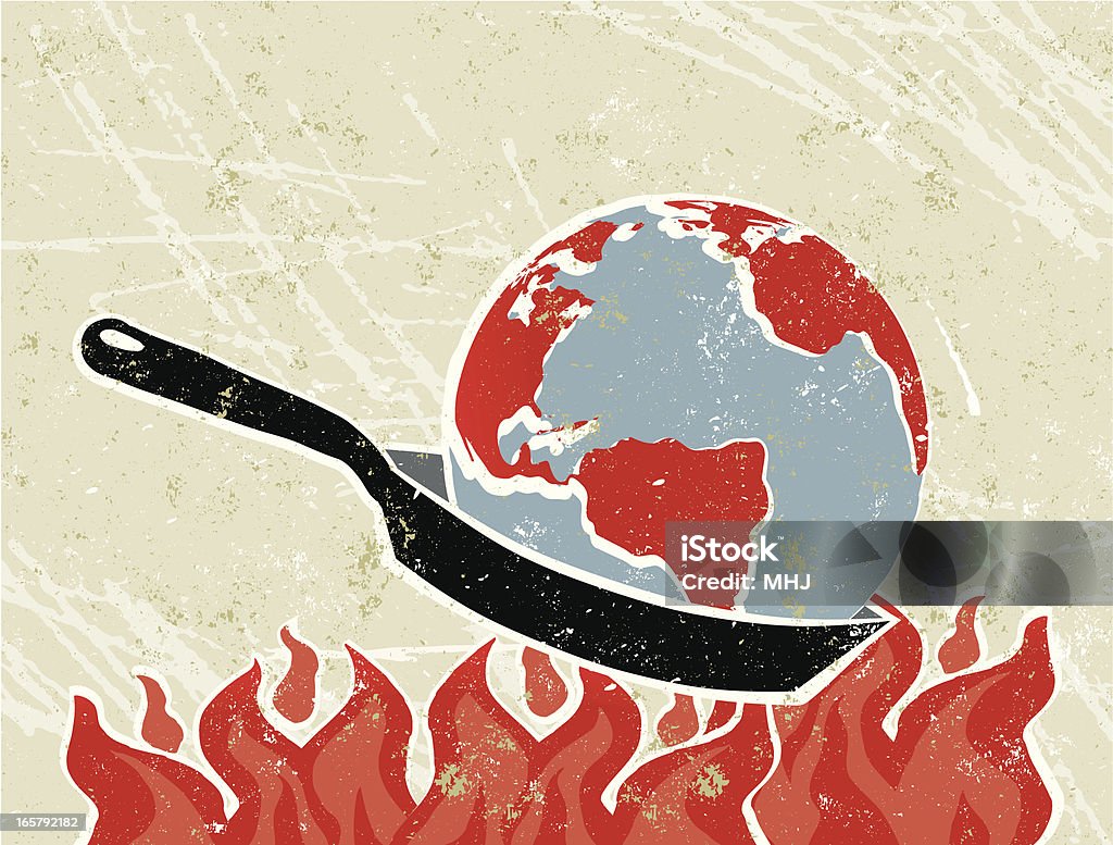 World Globe in eine Bratpfanne mit Flames - Lizenzfrei Klimawandel Vektorgrafik