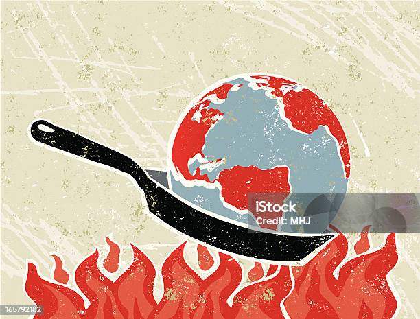 World Globe In Eine Bratpfanne Mit Flames Stock Vektor Art und mehr Bilder von Klimawandel - Klimawandel, Speisen, Globus