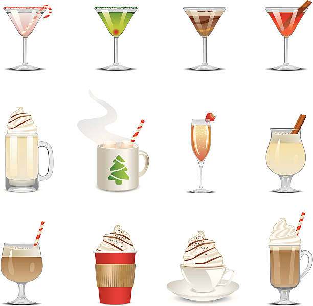 ilustrações de stock, clip art, desenhos animados e ícones de férias ícones de bebidas - hot chocolate hot drink heat drinking