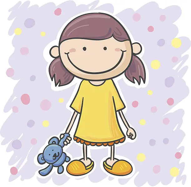 Vector illustration of Little girl with a bear