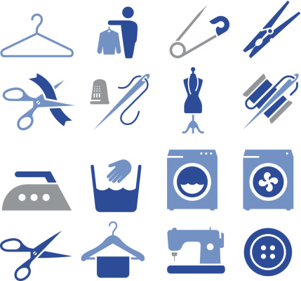 Laundry, alterations, dry cleaning and sewing icons. Professional icons for your print project or Web site. See more in this series.