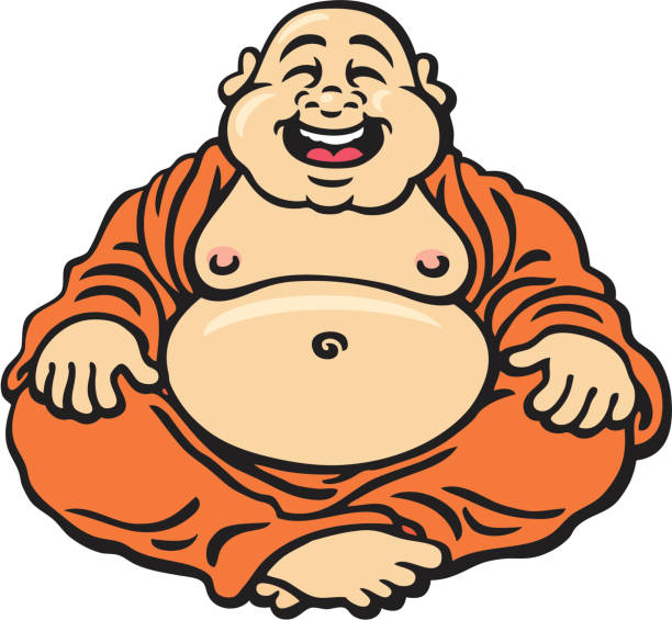 ilustrações, clipart, desenhos animados e ícones de buddha - spirituality smiling black and white line art