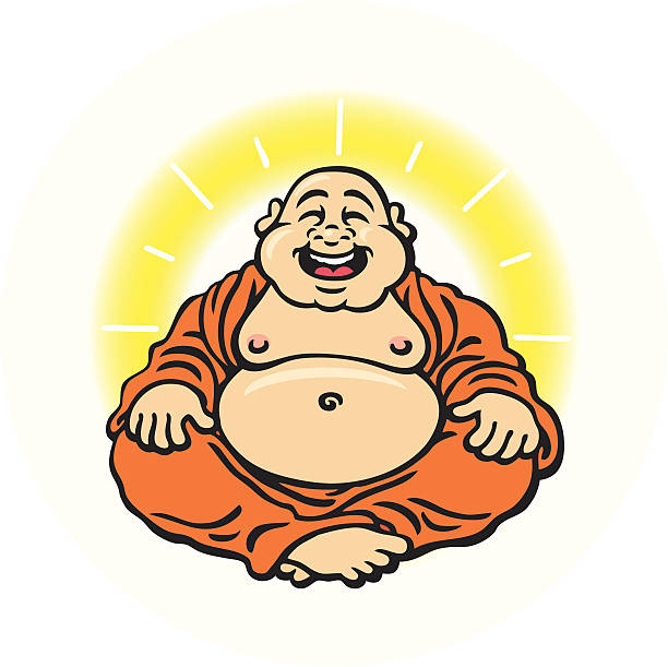 Buddha This is a laughing buddha. Please check out my other images :) spirituality smiling black and white line art stock illustrations