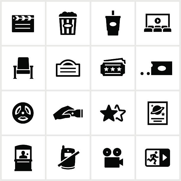 ilustraciones, imágenes clip art, dibujos animados e iconos de stock de iconos de cine negro - acomodador cine