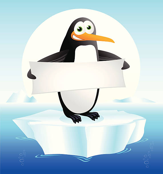 ilustrações de stock, clip art, desenhos animados e ícones de pinguim segurando uma placa em branco - iceberg banner animal bird