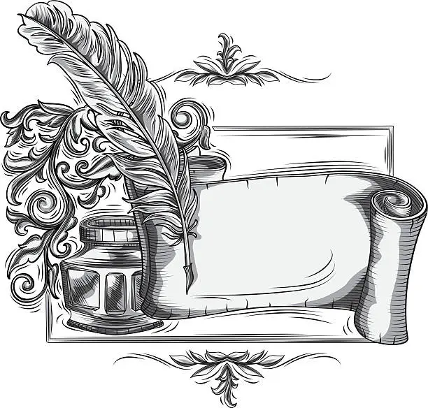 Vector illustration of Decorative quill pen & scroll