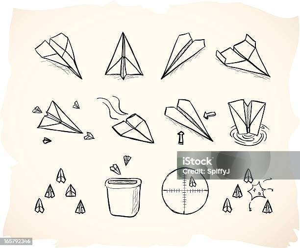 Sketch Paper Airplane Grunge Icons Stock Illustration - Download Image Now - Paper Airplane, Failure, Crash