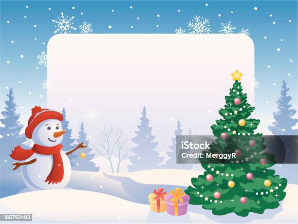 Snowman With A Blank Placard Stock Illustration - Download Image Now - Backgrounds, Blank, Blue