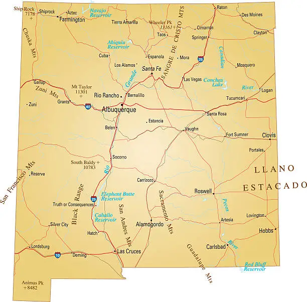 Vector illustration of Brown isolated map of New Mexico