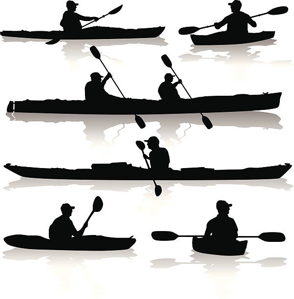ilustrações de stock, clip art, desenhos animados e ícones de silhuetas de caiaque - rowboat nautical vessel men cartoon
