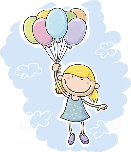 Vector illustration of Little girl with balloon