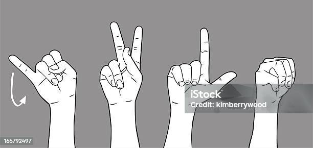Linguaggio Dei Segni Lettera J K L M - Immagini vettoriali stock e altre immagini di Lettera L - Lettera L, Linguaggio dei segni, Alfabeto