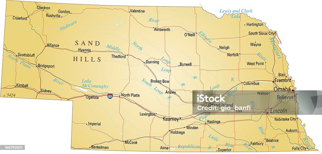 Mapa de Nebraska - arte vectorial de Nebraska libre de derechos