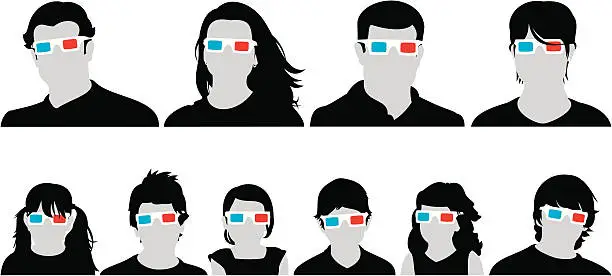 Vector illustration of Three Dimensional Glasses People