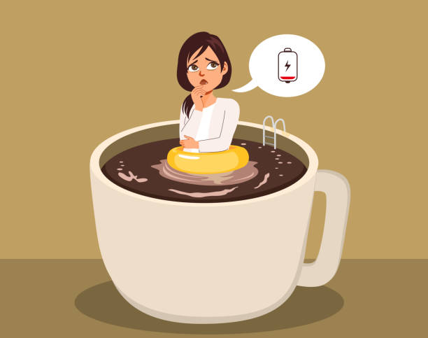 Coffee Cup Businesswoman Low Energy vector art illustration