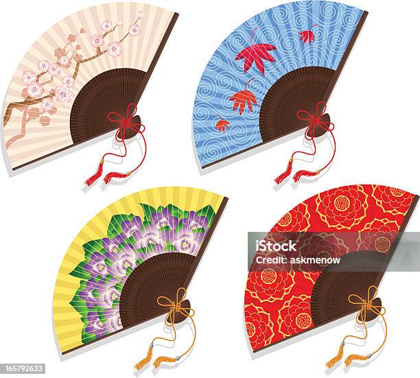 Quattro Ventole Con Motivo - Immagini vettoriali stock e altre immagini di Ventaglio - Ventaglio, Ventaglio pieghevole, Cultura cinese