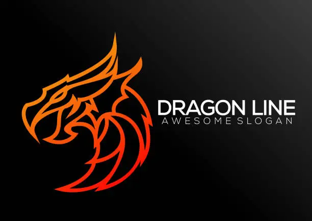 Vector illustration of dragon design line art colorful