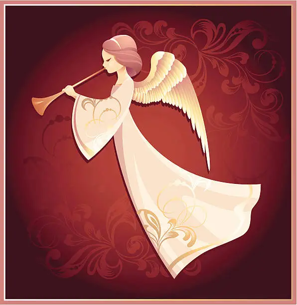 Vector illustration of Drawing of an angel on a red background