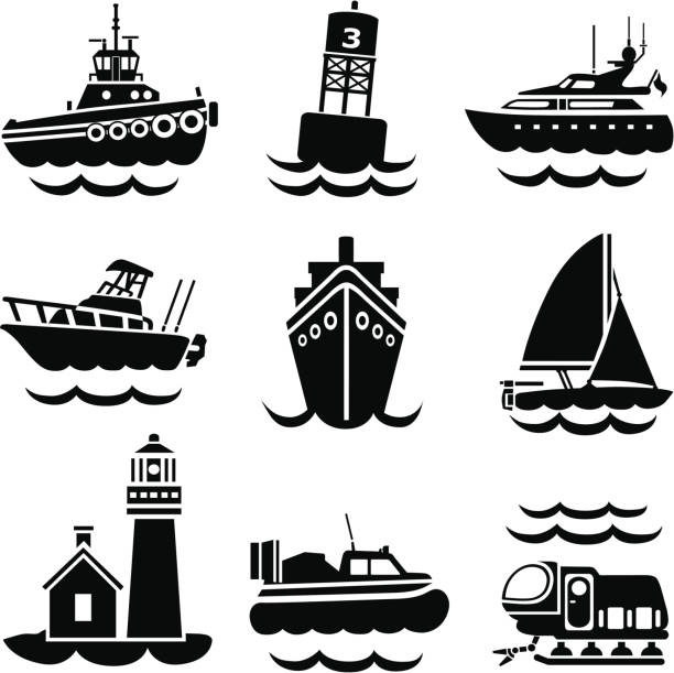 zajęty harbor - fishing industry fishing nautical vessel buoy stock illustrations