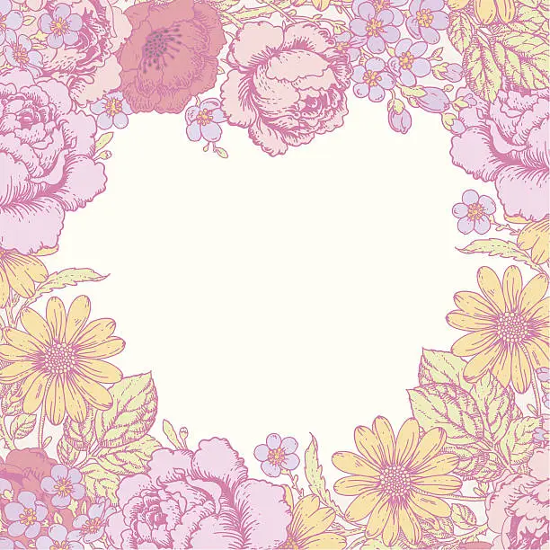 Vector illustration of Flowers Wreath. Greeting Card.