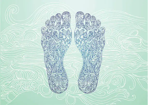 Vector illustration of Blue Footprints on a lighter blue background