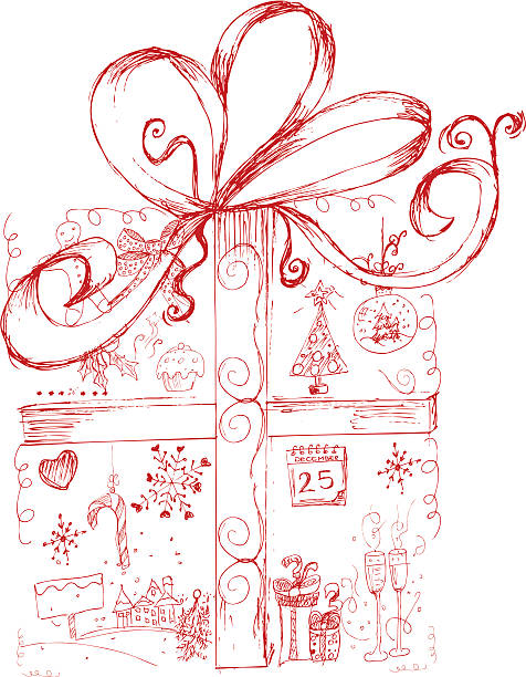 ilustrações de stock, clip art, desenhos animados e ícones de de natal gift - symbol snowflake doodle heart shape