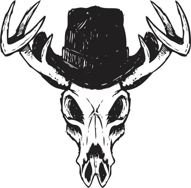 Vector illustration of sketchy cowboy deer skull