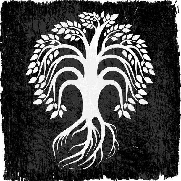 Vector illustration of Tree with Roots on Black royalty free vector Background