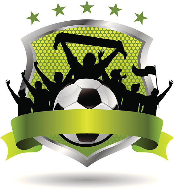 winners emblem soccer green emblem with ball and fans basketball crowd stock illustrations