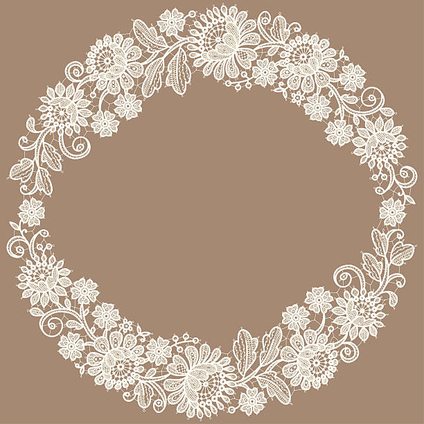 белое кружево. венок. цветочным рисунком. - doily lace circle floral pattern stock illustrations