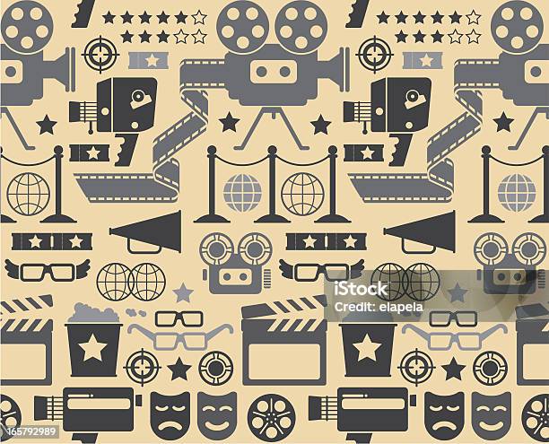 Fundo Com Silhuetas De Cinema - Arte vetorial de stock e mais imagens de Bilhete - Bilhete, Câmara de Filmar, Estilo retro