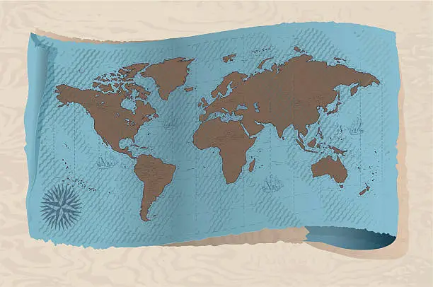 Vector illustration of Parchment world map