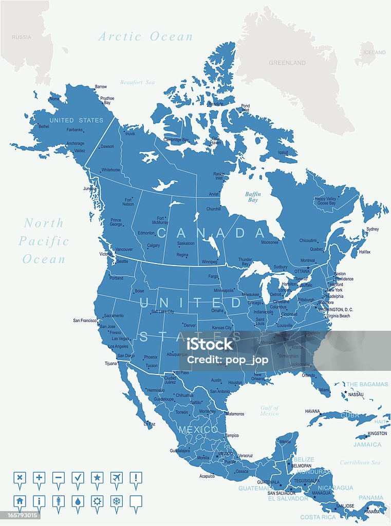 Amérique du Nord – Carte et navigation icons - clipart vectoriel de États-Unis libre de droits