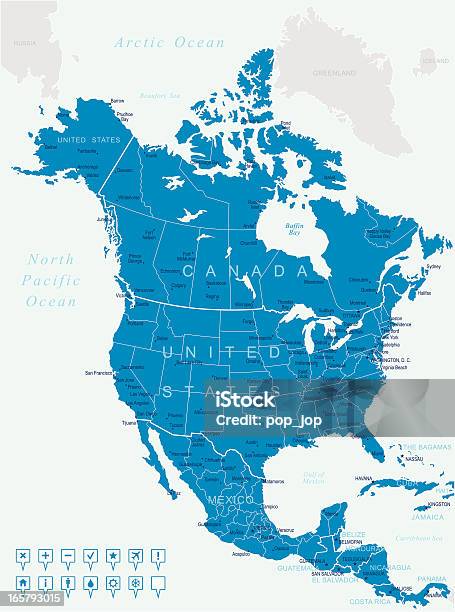 Ameryka Północnaikony Map I Nawigacji - Stockowe grafiki wektorowe i więcej obrazów USA - USA, Mapa, Kanada