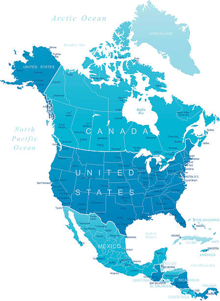 nordamerika – sehr detaillierte karte - map usa north america canada stock-grafiken, -clipart, -cartoons und -symbole