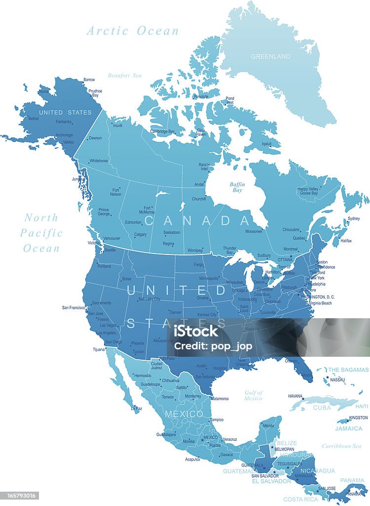 América del Norte-altamente detallada Mapa - arte vectorial de Mapa libre de derechos