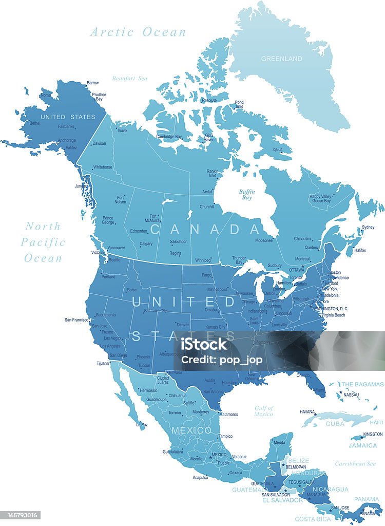 América do Norte-altamente detalhado de mapas - Royalty-free Mapa arte vetorial