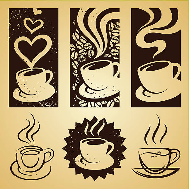 illustrazioni stock, clip art, cartoni animati e icone di tendenza di set tazza di caffè - coffee espresso retro revival coffee cup