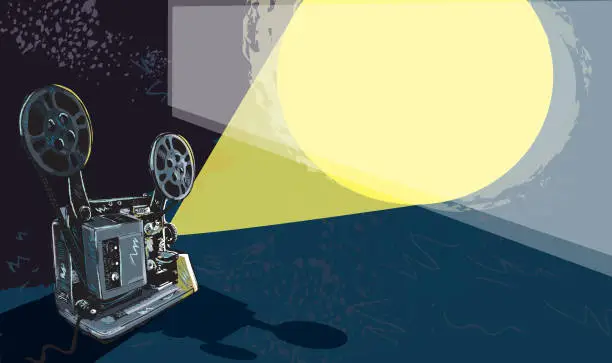 Vector illustration of Retro film projector and light